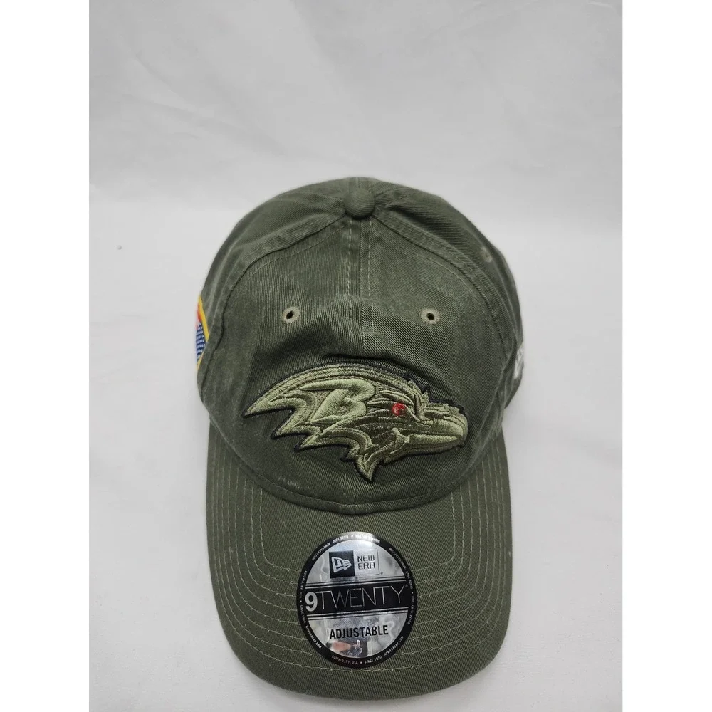 Baltimore Ravens Hat Cap Strap Back Green Logo Salute To Service American Flag